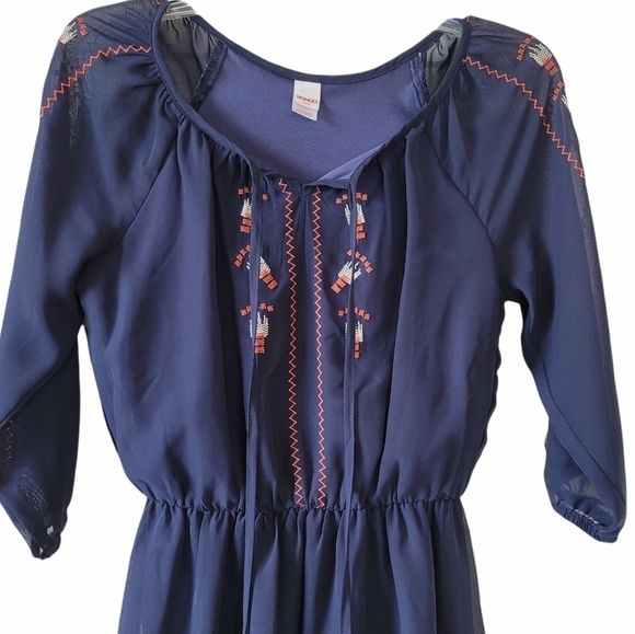 Bongo Embroidered Blue Sheer Sleeve Dress Sz S Juniors - Picture 2 of 15